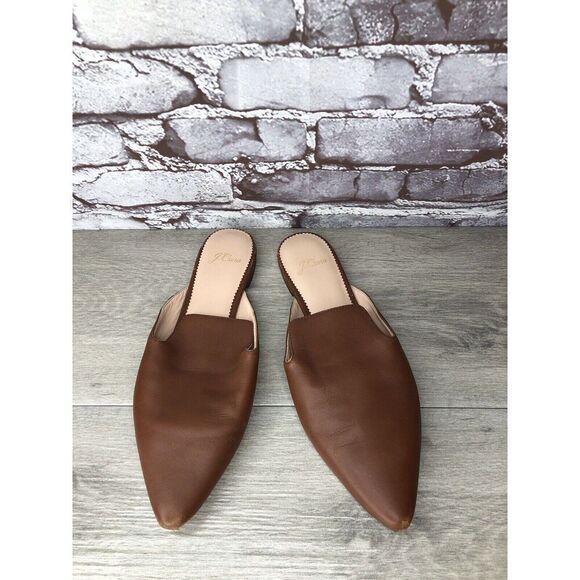 J Crew Brown Leather Pointed Toe Slip On Mules Flats Shoes Women Sz 8.5M US/39EU - Picture 3 of 16